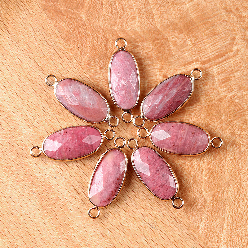 Natural crystal oval double-faceted double-hole pendant Diy jewelry accessories necklace earring accessories connector
