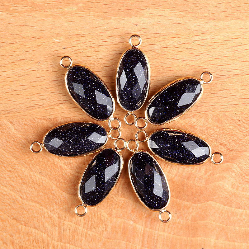 Natural crystal oval double-faceted double-hole pendant Diy jewelry accessories necklace earring accessories connector