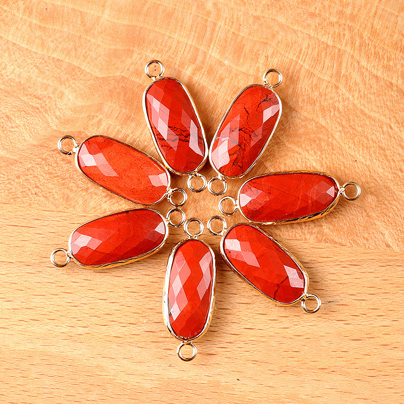 Natural crystal oval double-faceted double-hole pendant Diy jewelry accessories necklace earring accessories connector