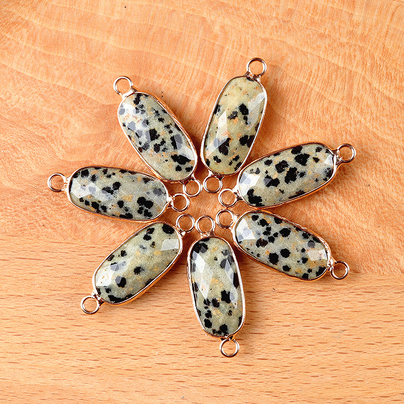Natural crystal oval double-faceted double-hole pendant Diy jewelry accessories necklace earring accessories connector