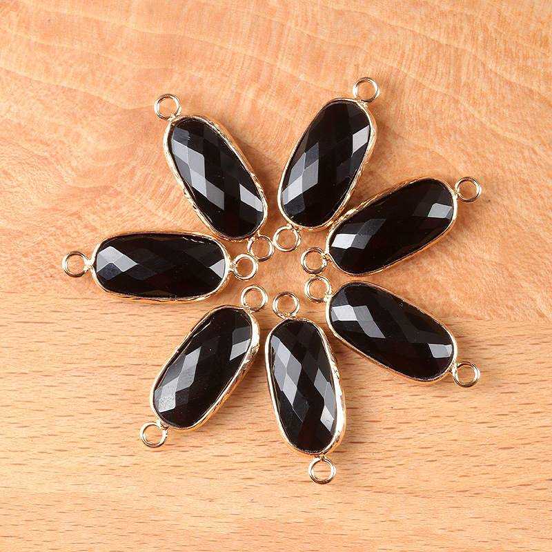 Natural crystal oval double-faceted double-hole pendant Diy jewelry accessories necklace earring accessories connector
