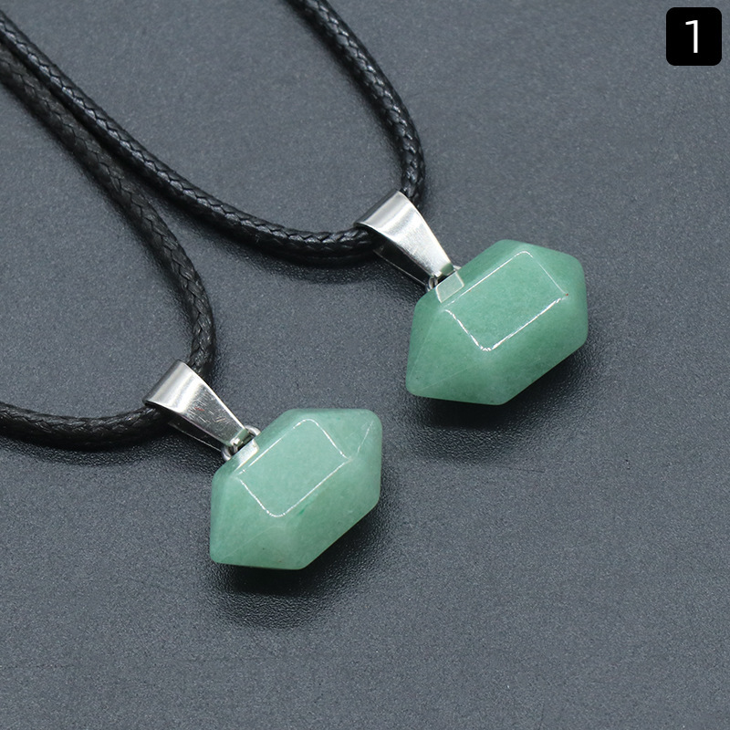 exagonal column natural crystal agate stone double pointed hexagonal column pendant bullet necklace