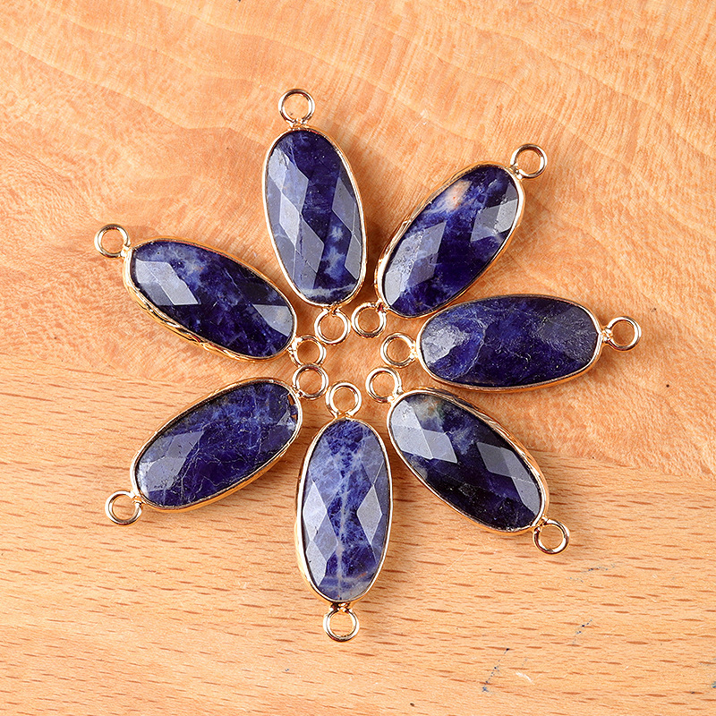 Natural crystal oval double-faceted double-hole pendant Diy jewelry accessories necklace earring accessories connector