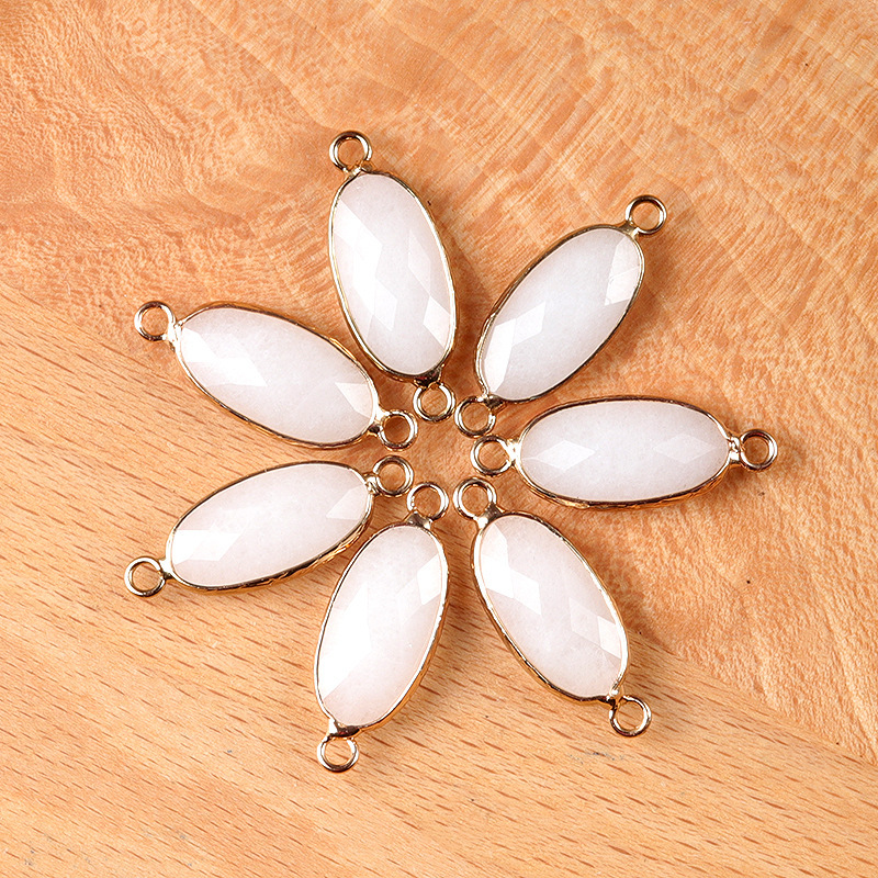 Natural crystal oval double-faceted double-hole pendant Diy jewelry accessories necklace earring accessories connector