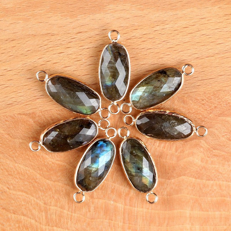 Natural crystal oval double-faceted double-hole pendant Diy jewelry accessories necklace earring accessories connector