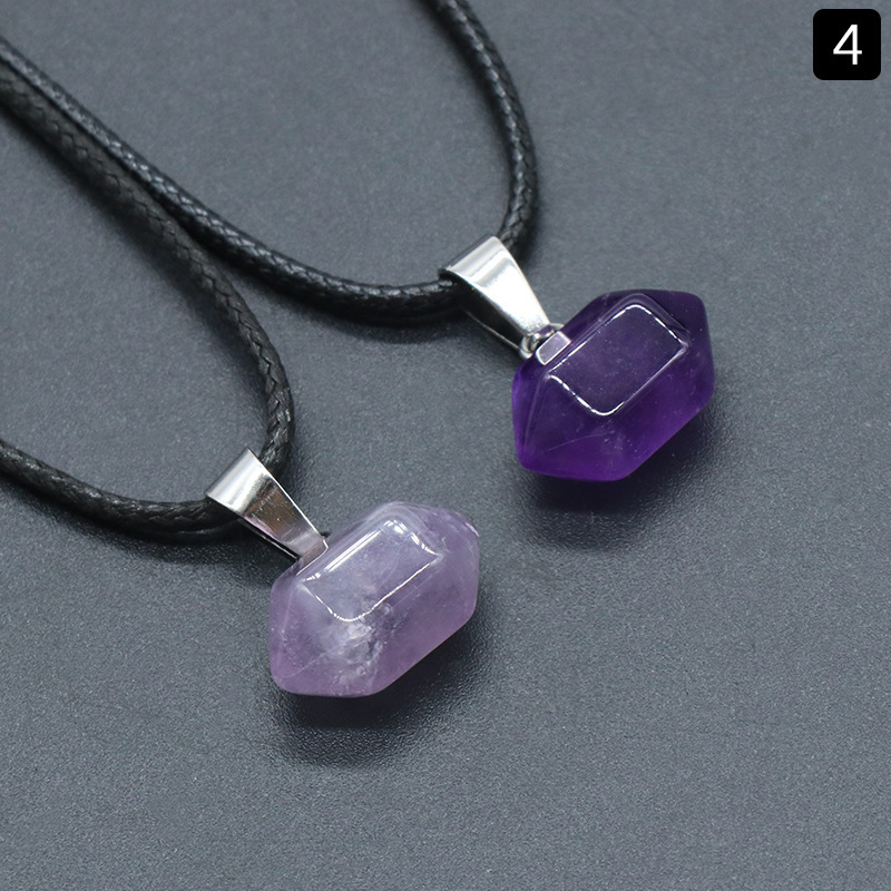 exagonal column natural crystal agate stone double pointed hexagonal column pendant bullet necklace