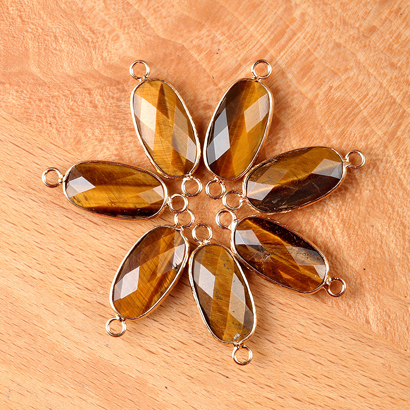 Natural crystal oval double-faceted double-hole pendant Diy jewelry accessories necklace earring accessories connector