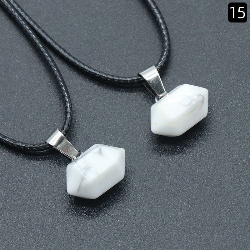 exagonal column natural crystal agate stone double pointed hexagonal column pendant bullet necklace