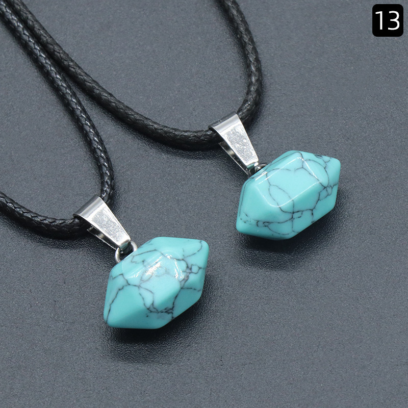 exagonal column natural crystal agate stone double pointed hexagonal column pendant bullet necklace