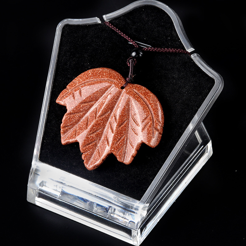 Natural crystal agate Canadian maple leaf necklace