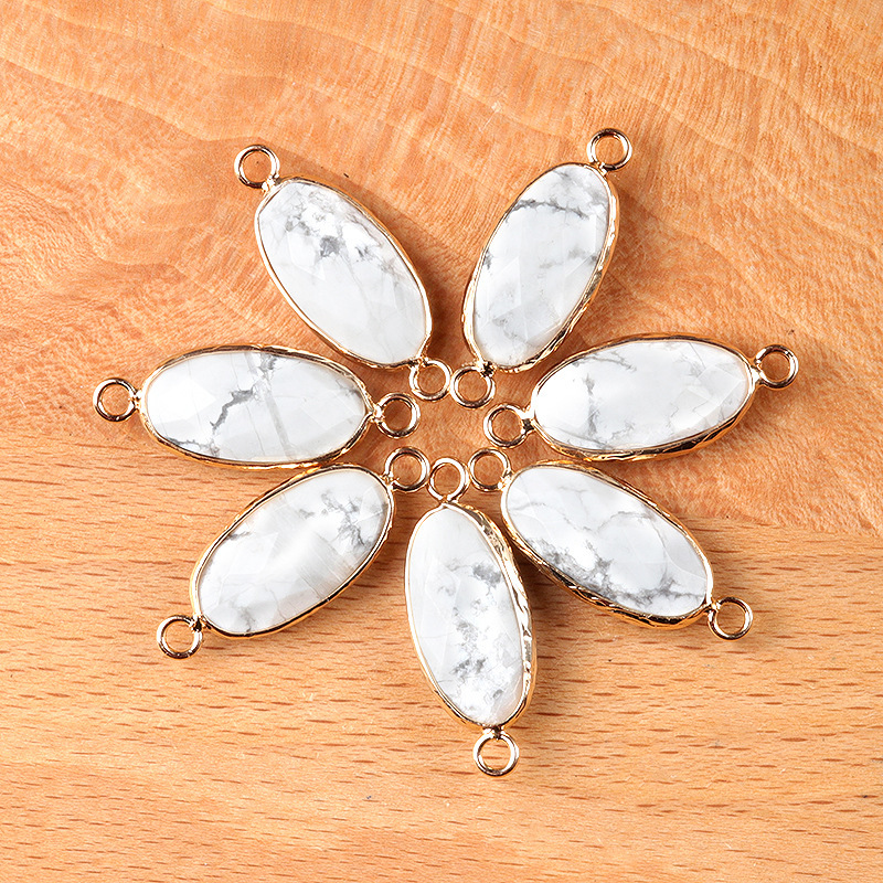 Natural crystal oval double-faceted double-hole pendant Diy jewelry accessories necklace earring accessories connector