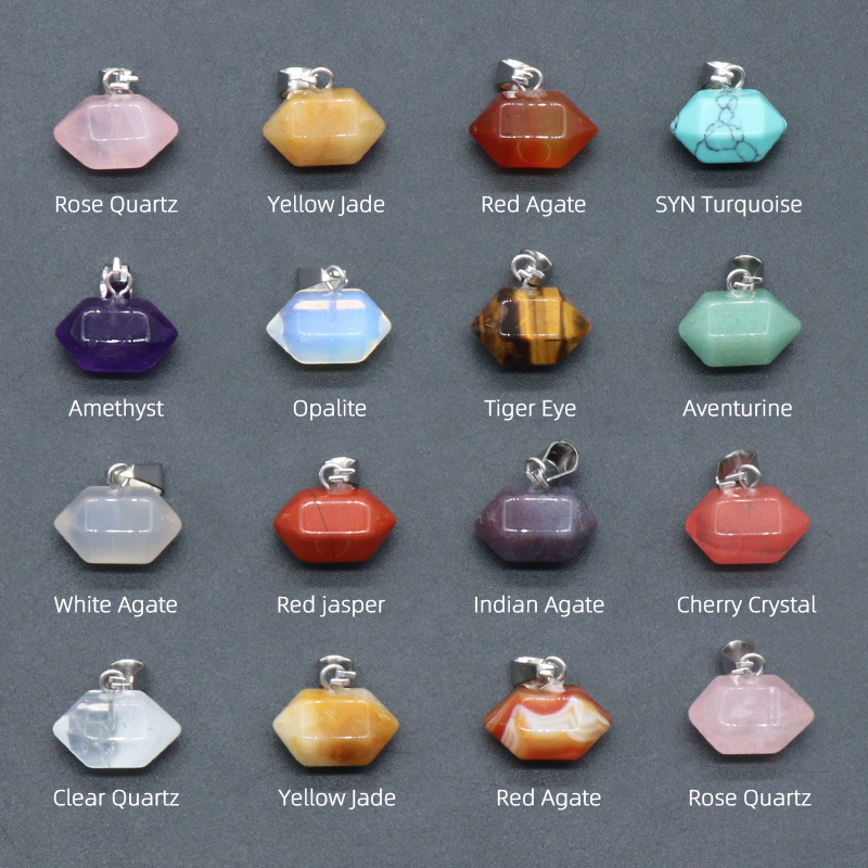 exagonal column natural crystal agate stone double pointed hexagonal column pendant bullet necklace