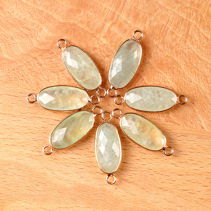 Natural crystal oval double-faceted double-hole pendant Diy jewelry accessories necklace earring accessories connector