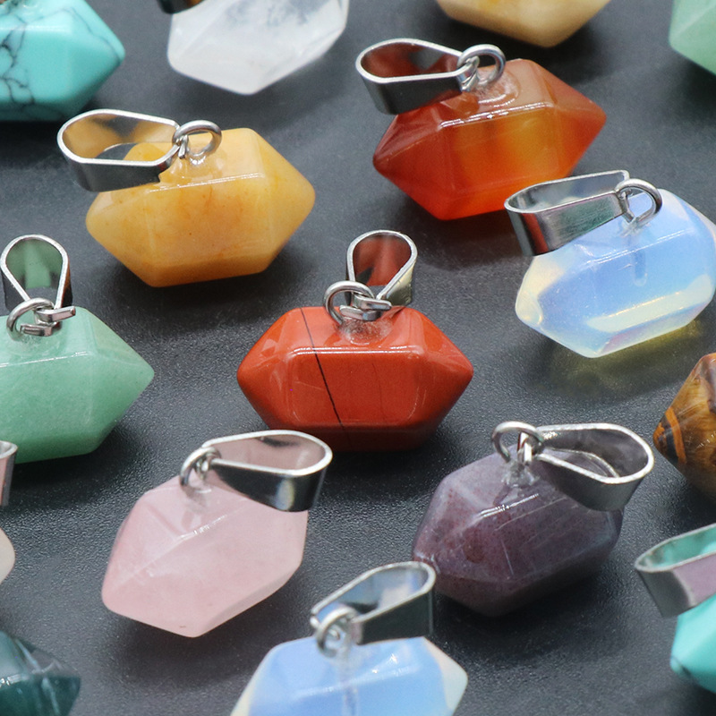 exagonal column natural crystal agate stone double pointed hexagonal column pendant bullet necklace