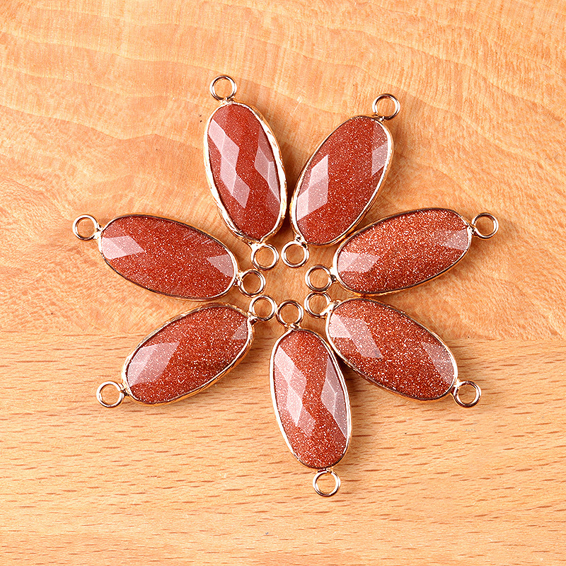 Natural crystal oval double-faceted double-hole pendant Diy jewelry accessories necklace earring accessories connector