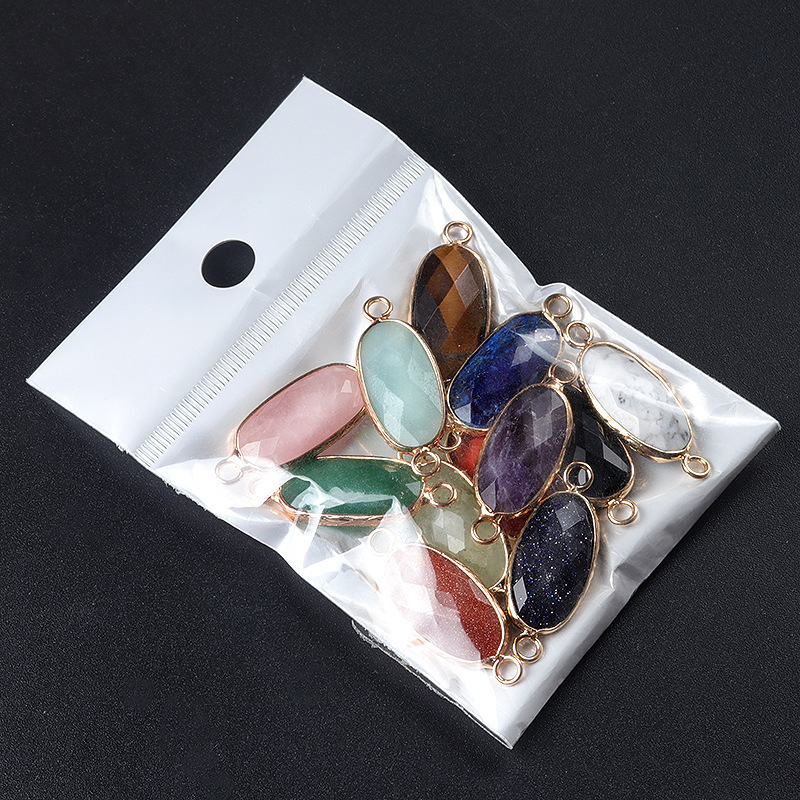 Natural crystal oval double-faceted double-hole pendant Diy jewelry accessories necklace earring accessories connector
