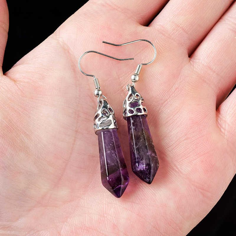 Natural crystal single-pointed earrings hexagonal prism DIY personality versatile earrings