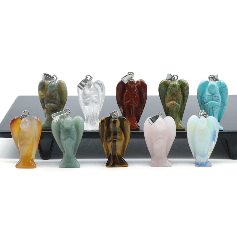 Crystal Agate Jade Guardian Angel Engraved Pendant