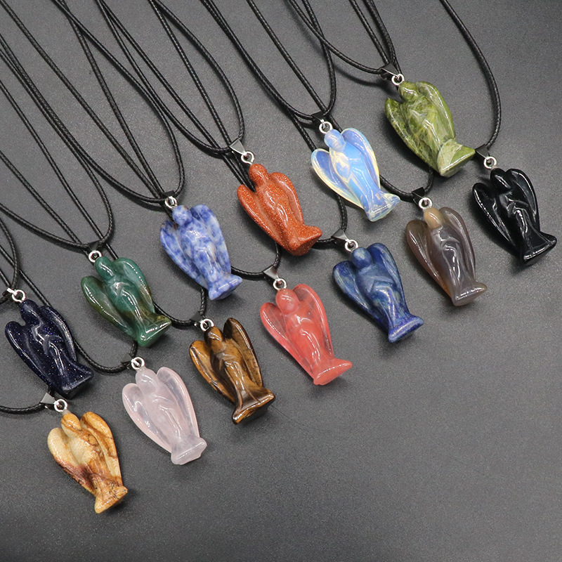 Crystal Agate Jade Guardian Angel Engraved Pendant