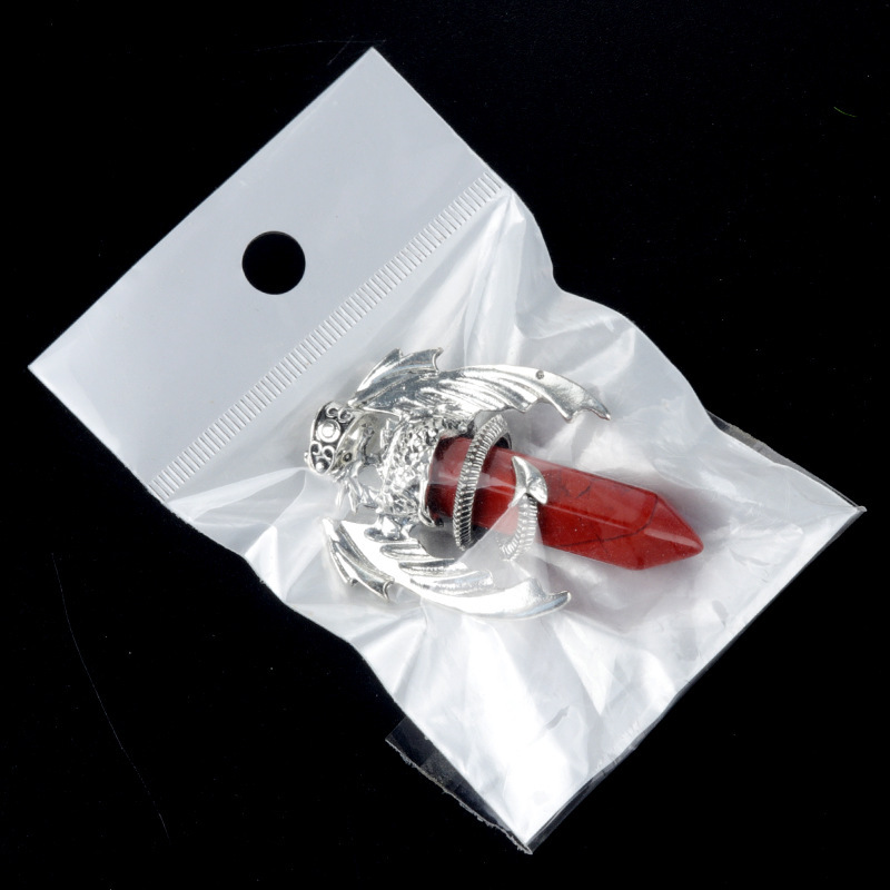 Large Fire Dragon Pendant Natural Crystal Alloy Hexagonal Column Double-pointed Flying Dragon Pterosaur Necklace