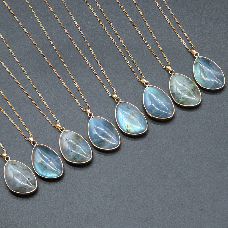 Labradorite natural labradorite bezel pendant irregular gray moonstone blue flash necklace