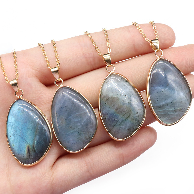 Labradorite natural labradorite bezel pendant irregular gray moonstone blue flash necklace