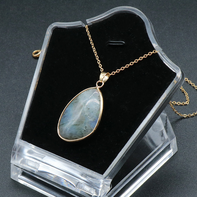 Labradorite natural labradorite bezel pendant irregular gray moonstone blue flash necklace