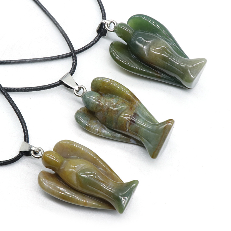 Crystal Agate Jade Guardian Angel Engraved Pendant
