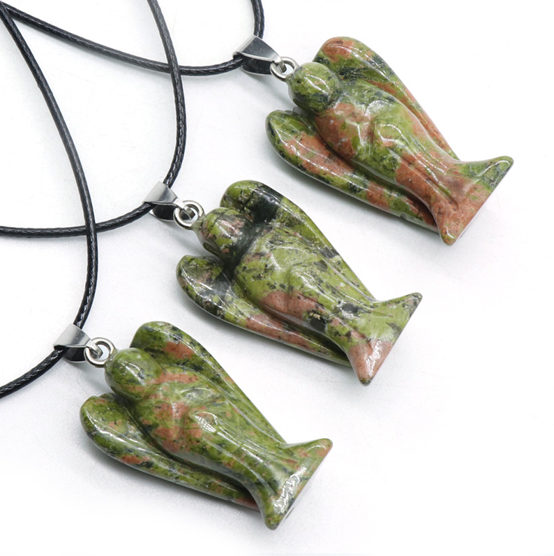 Crystal Agate Jade Guardian Angel Engraved Pendant