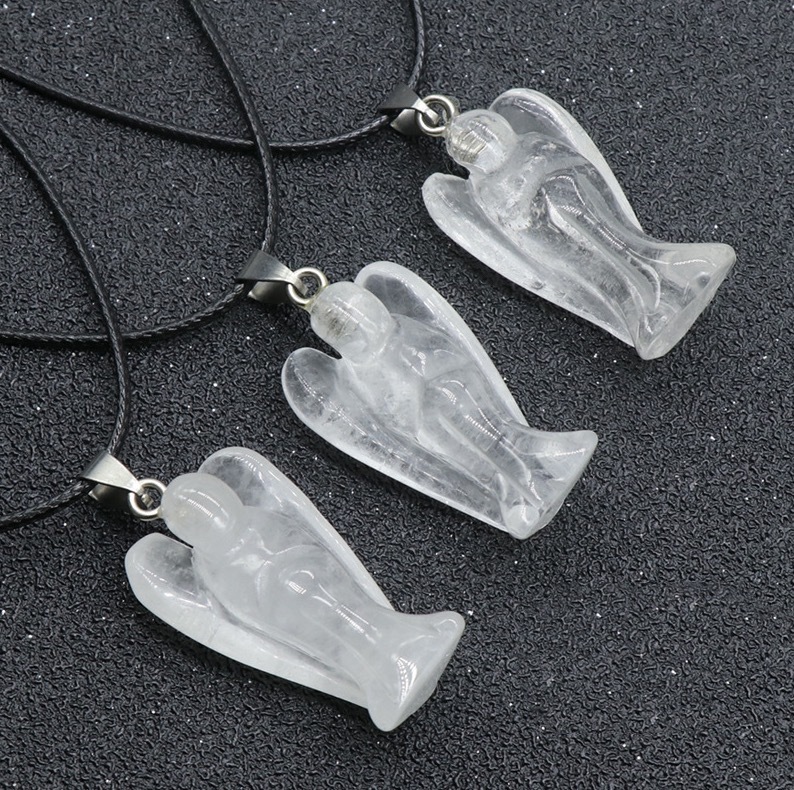Crystal Agate Jade Guardian Angel Engraved Pendant