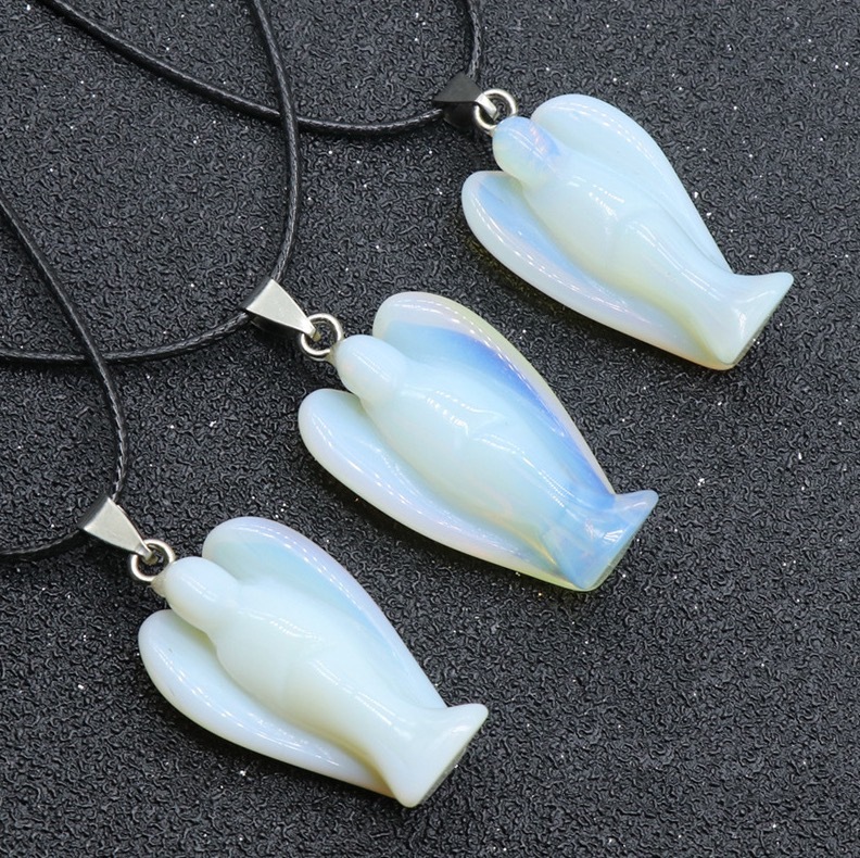Crystal Agate Jade Guardian Angel Engraved Pendant