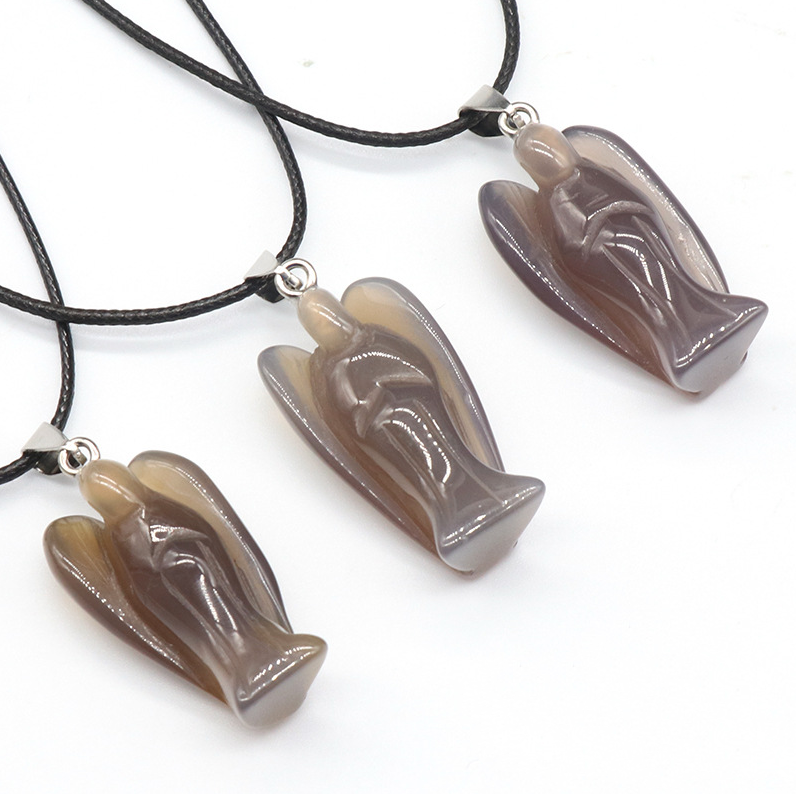Crystal Agate Jade Guardian Angel Engraved Pendant