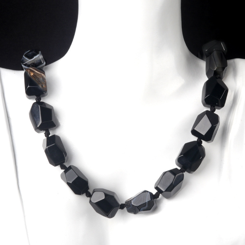 Natural stone necklace semi-precious stone irregular random cut tower shaped knotted necklace