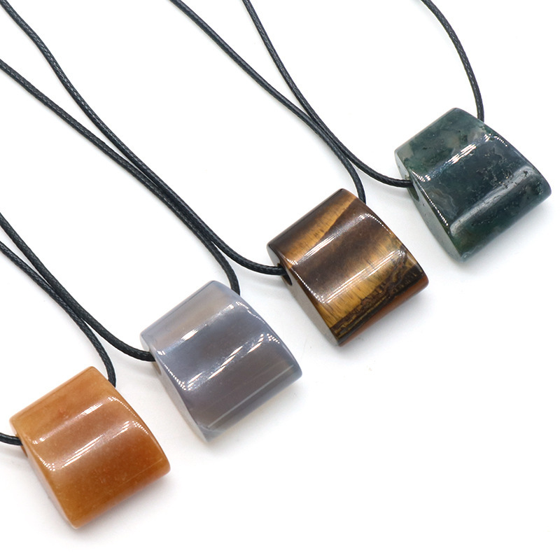 Natural agate crystal stone axe-shaped large hole pendant exaggerated ethnic style jewelry necklace