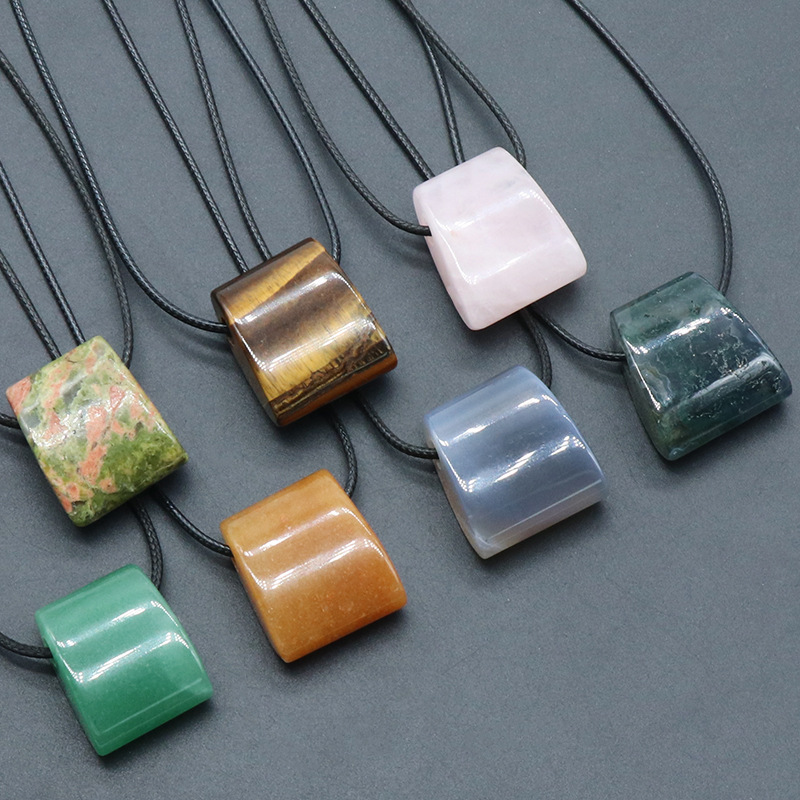 Natural agate crystal stone axe-shaped large hole pendant exaggerated ethnic style jewelry necklace
