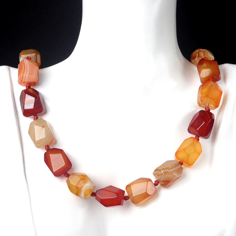 Natural stone necklace semi-precious stone irregular random cut tower shaped knotted necklace
