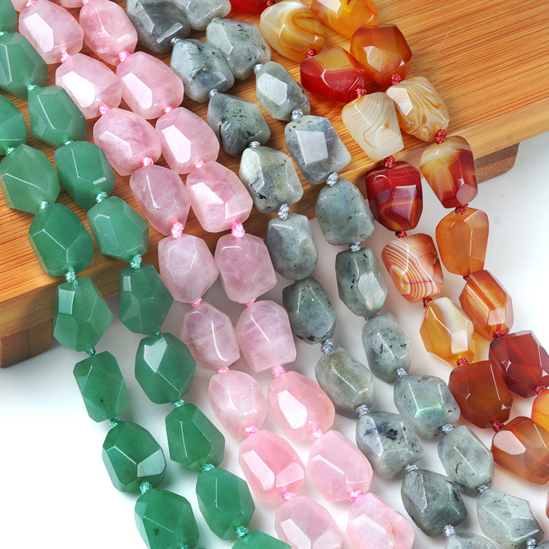 Natural stone necklace semi-precious stone irregular random cut tower shaped knotted necklace