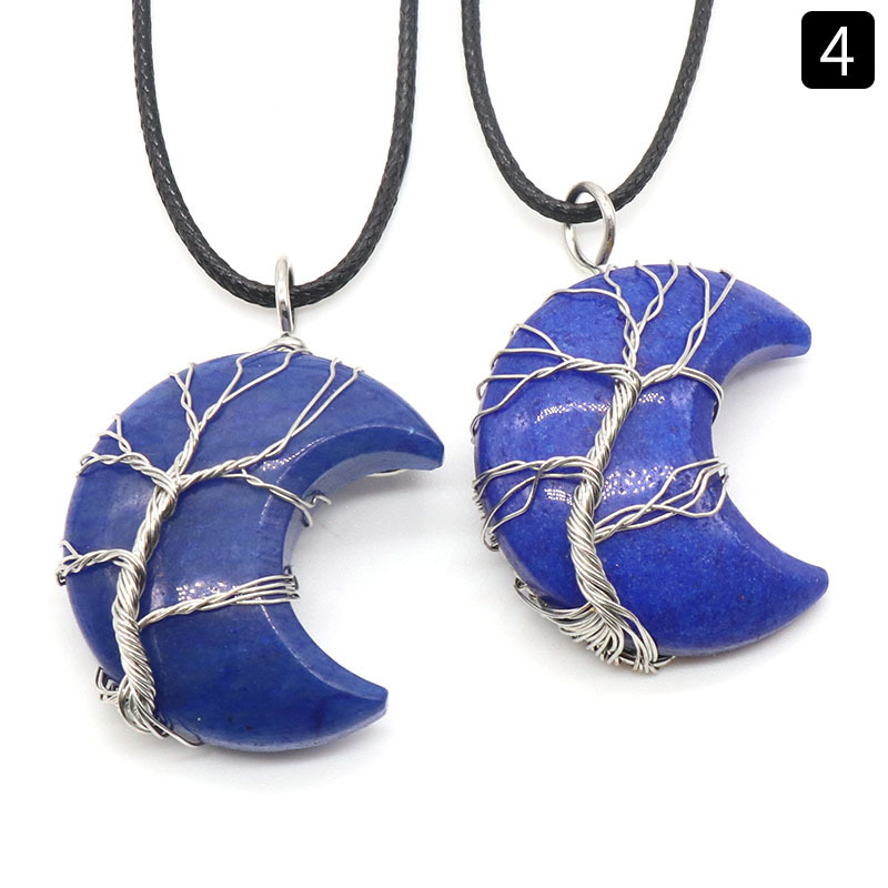 Natural Stone Moon Wire Pendant