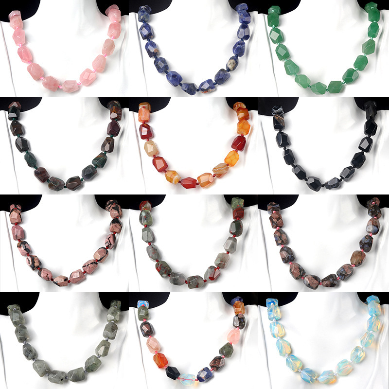 Natural stone necklace semi-precious stone irregular random cut tower shaped knotted necklace