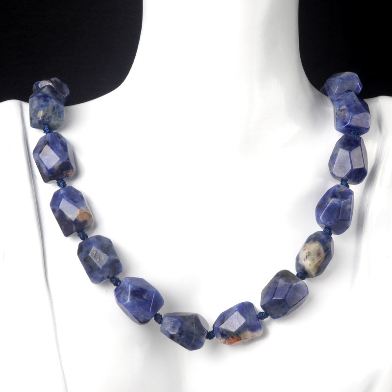 Natural stone necklace semi-precious stone irregular random cut tower shaped knotted necklace