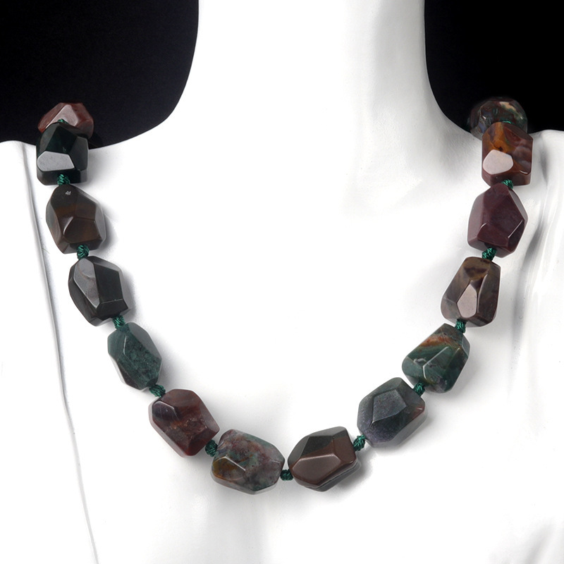 Natural stone necklace semi-precious stone irregular random cut tower shaped knotted necklace