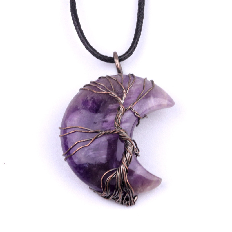 Natural Stone Moon Wire Pendant