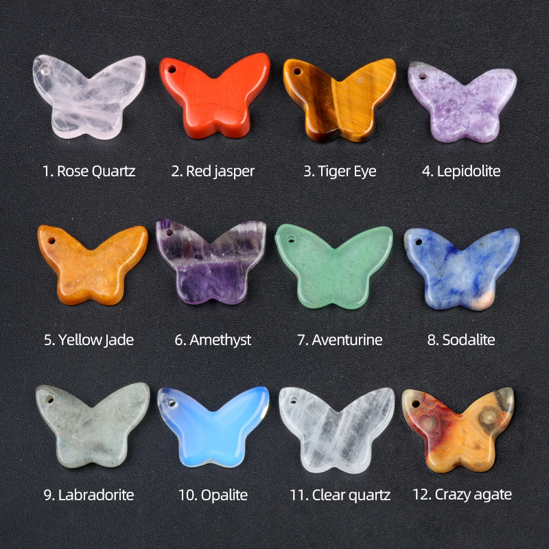 Natural crystal agate butterfly pendant DIY natural stone butterfly bracelet necklace pendant jewelry accessories