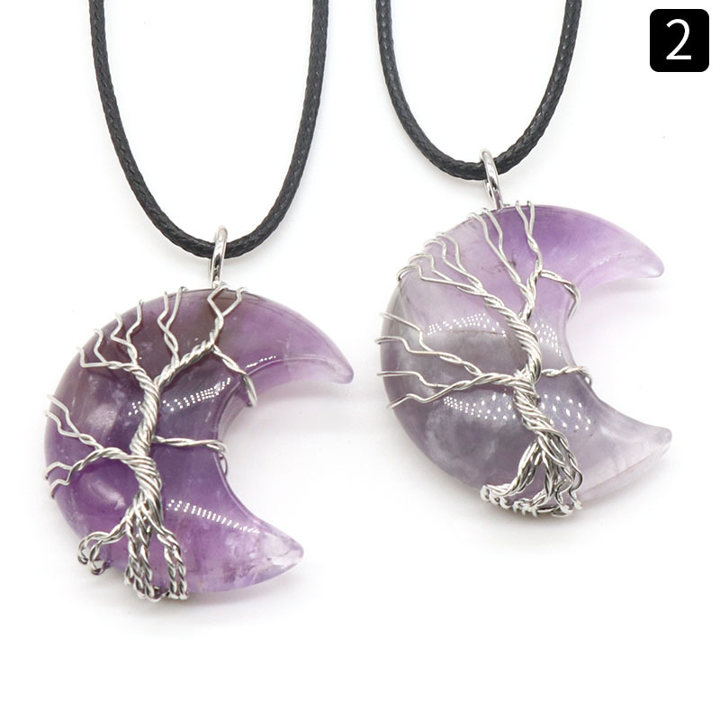 Natural Stone Moon Wire Pendant