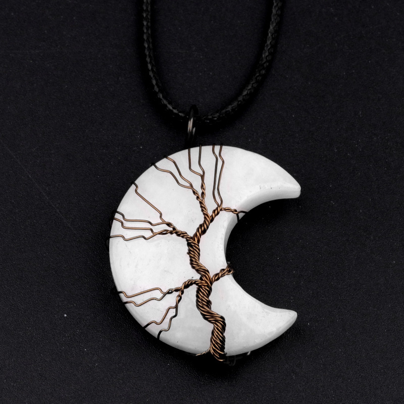 Natural Stone Moon Wire Pendant