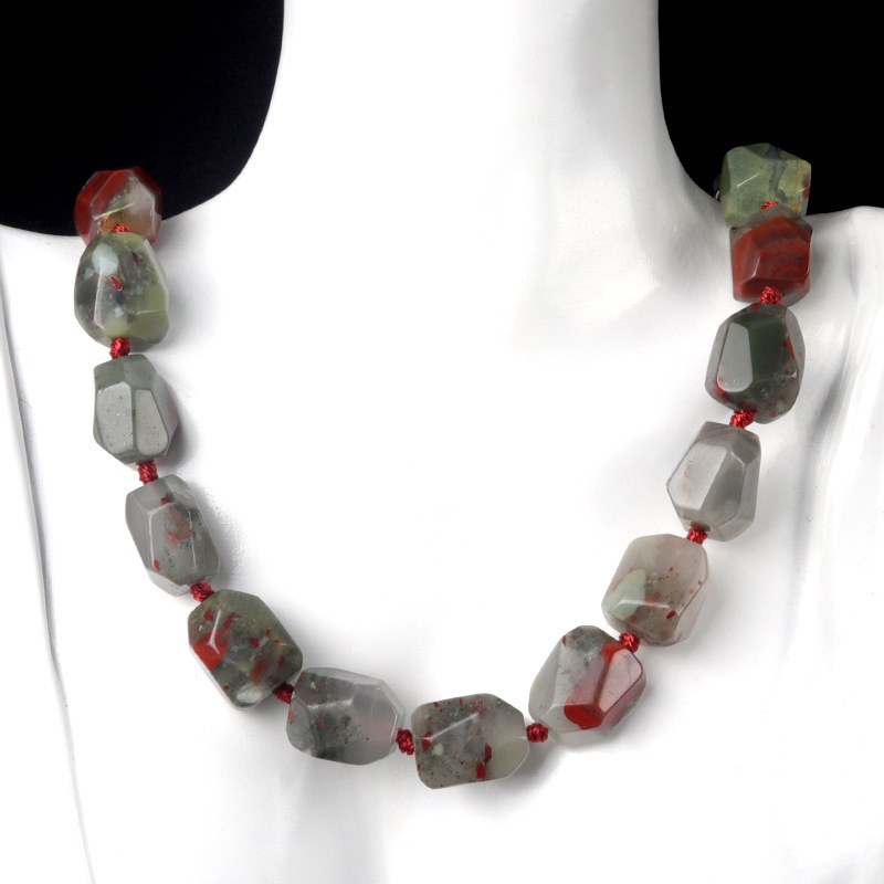 Natural stone necklace semi-precious stone irregular random cut tower shaped knotted necklace
