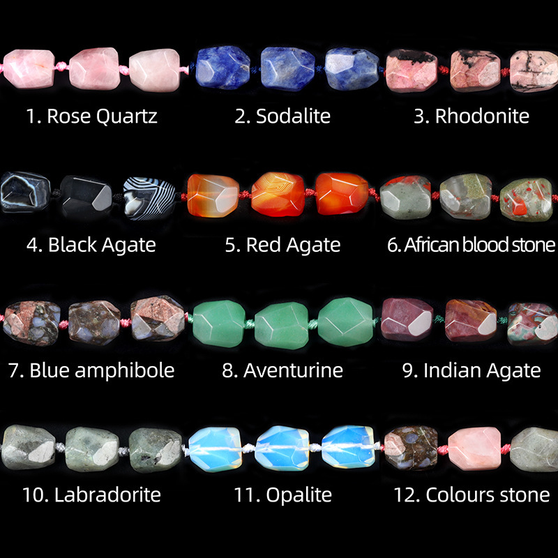 Natural stone necklace semi-precious stone irregular random cut tower shaped knotted necklace