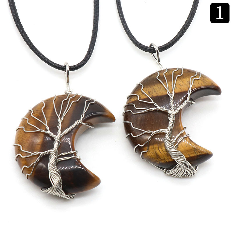 Natural Stone Moon Wire Pendant