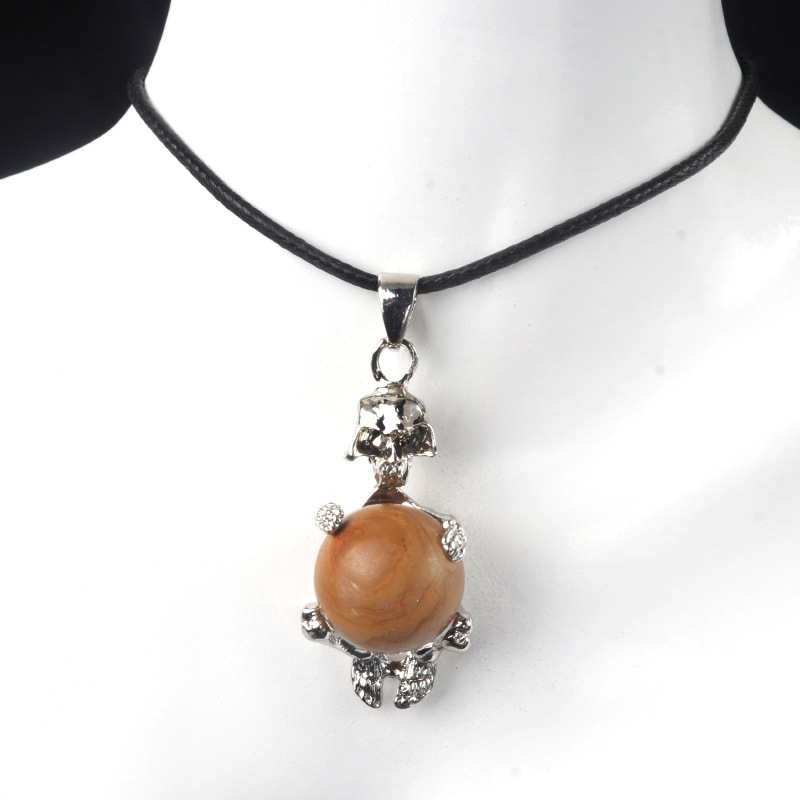 16mm crystal agate stone sphere skull pendant necklace