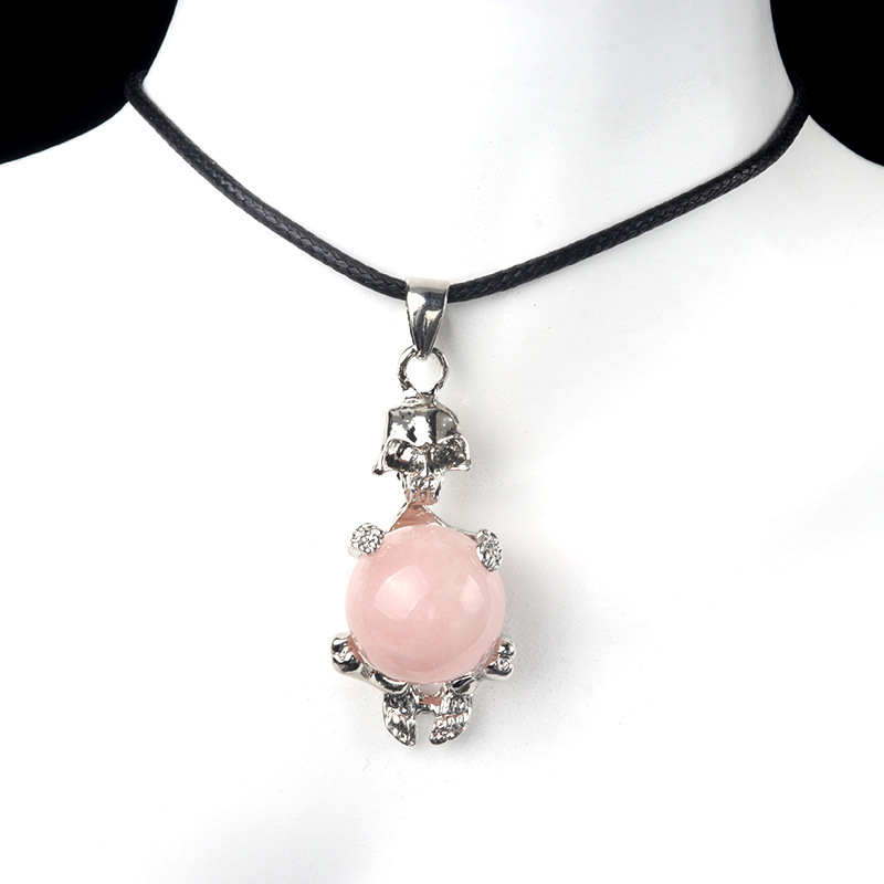 16mm crystal agate stone sphere skull pendant necklace